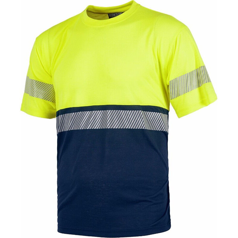 

Camiseta de trabajo con reflectante termoadhesiva en pecho WORKTEAM C6030 | S - Marino+Amarillo A.V.