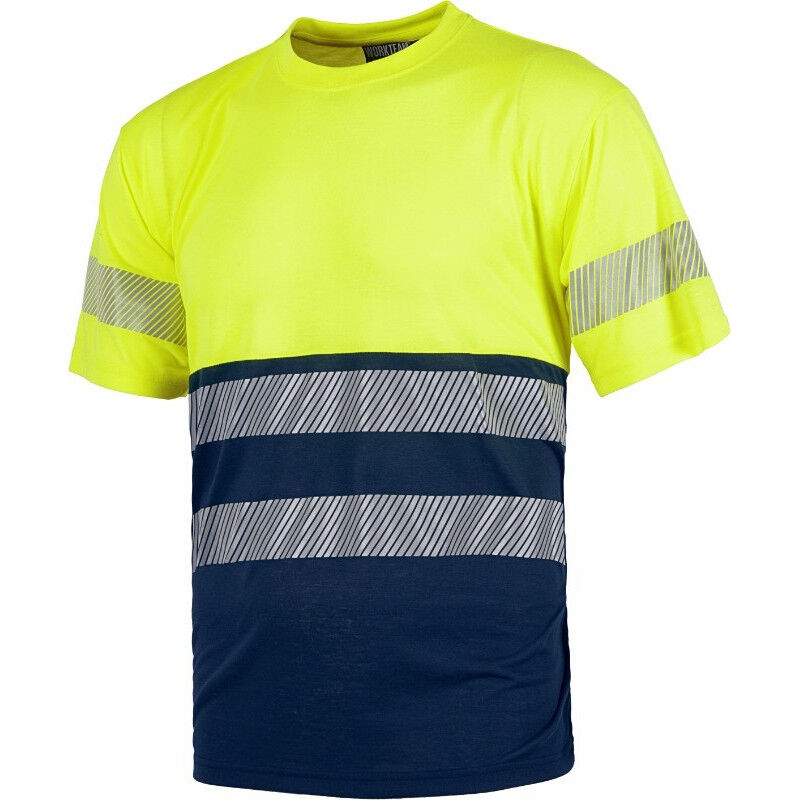 

Workteam - Camiseta manga corta con reflectantes de alta visibilidad Tacto Algodón C6040 | M - Marino+Amarillo A.V.