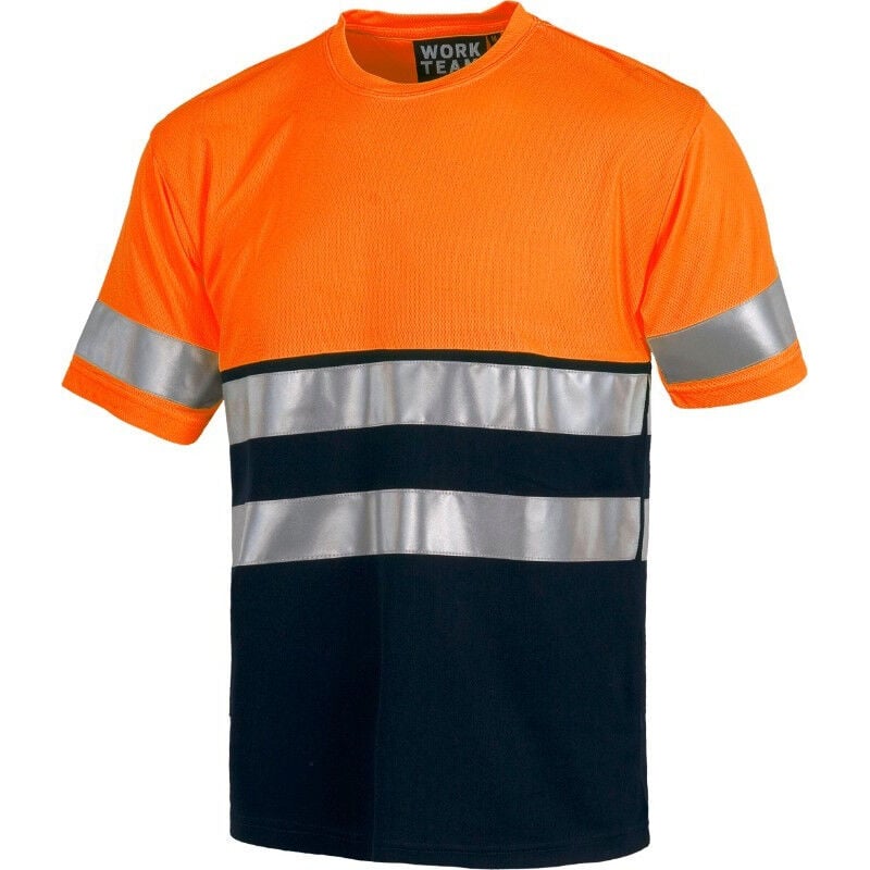 

Camiseta alta visibilidad con cintas reflectantes en mangas y pecho WORKTEAM C3941 | L - Naranja A.V.+Marino