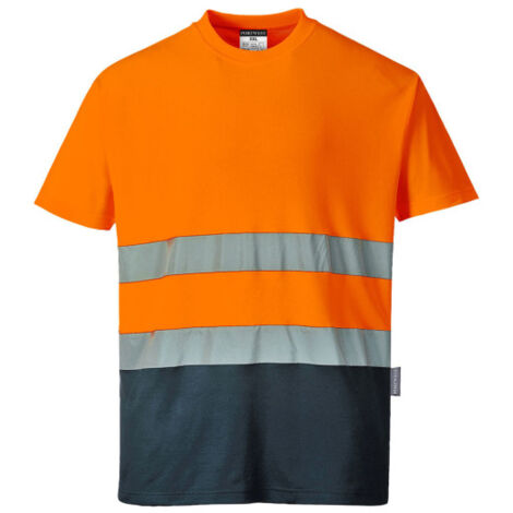 Camiseta bicolor a contraste Cotton Comfort de tejido de punto de 2 bandas S173 4XL Naranja flúor / Azul marino