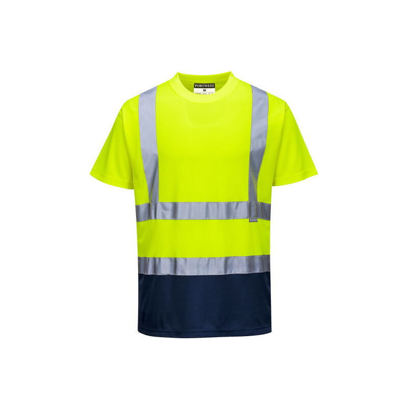 Camiseta bicolor transpirable tejido de punto con cintas reflectantes Portwest S378 5XL Amarillo/Marino