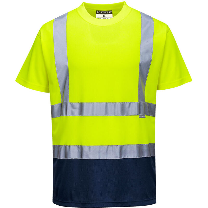 Camiseta bicolor transpirable tejido de punto con cintas reflectantes Portwest S378 5XL Amarillo/Marino