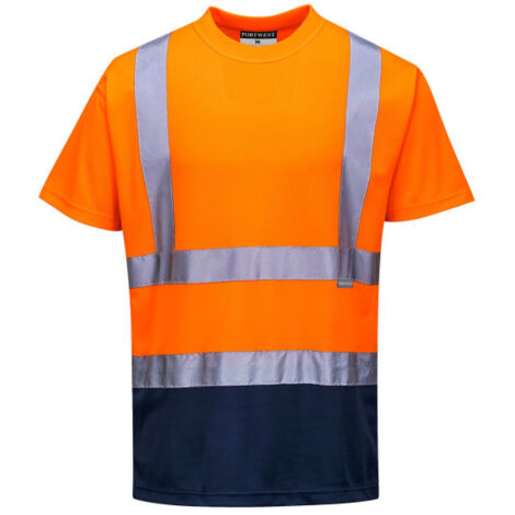 Camiseta bicolor transpirable tejido de punto con cintas reflectantes S378 M Naranja flúor / Azul marino