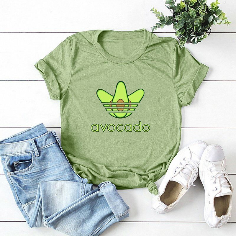 

Camiseta casual de algodon para mujer, estampado de letras de aguacate, manga corta, cuello redondo, divertidas camisetas bonitas,Verde militar, 4XL