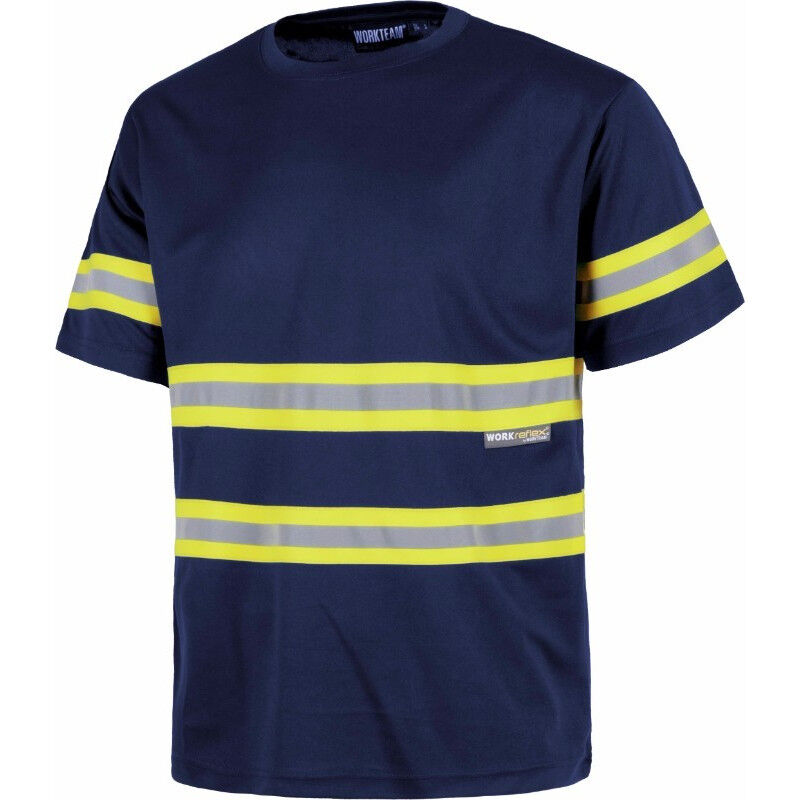 

Camiseta de trabajo manga corta con cintas reflectantes WORKTEAM C3936 | XXL - Marino+Amarillo A.V.