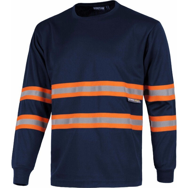 

Camiseta manga larga con cintas reflectante-fluorescentes WORKTEAM Combi C3937 | XXL - Marino+Naranja A.V.