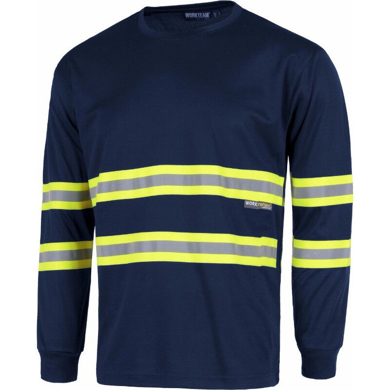 

Camiseta manga larga con cintas reflectante-fluorescentes WORKTEAM Combi C3937 | 3XL - Marino+Amarillo A.V.
