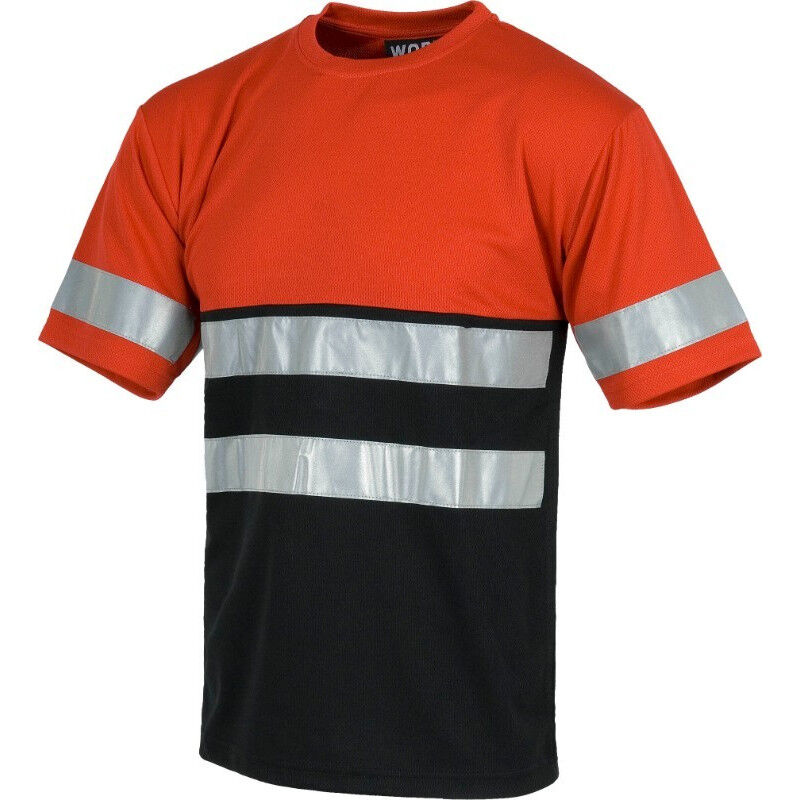 

Workteam - Camiseta combinada en poliéster ojo de perdiz con cintas reflectantes C3940 | M - Rojo+Negro