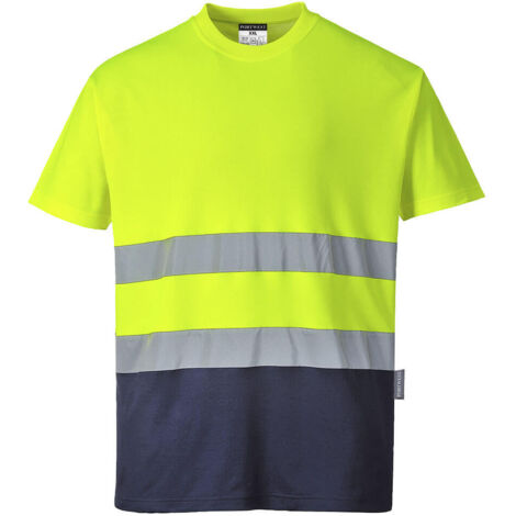 Camiseta de algodón bicolor Amarillo/Marino 4XL