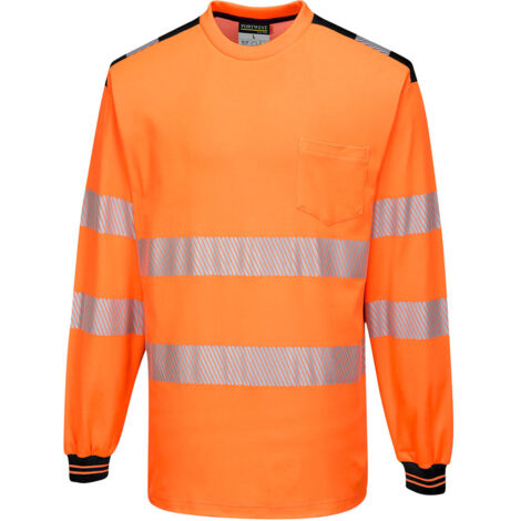 Camiseta de alta visibilidad de manga larga PW3 cuello redondo y bolsillo de pecho PORTWEST T185 XXXL Naranja/Negro