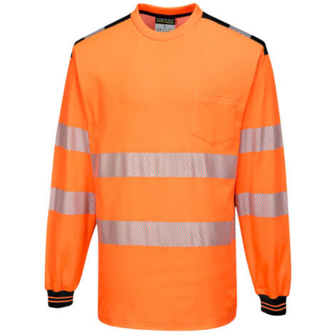 Camiseta de alta visibilidad de manga larga PW3 cuello redondo y bolsillo de pecho T185 XL Naranja/Negro
