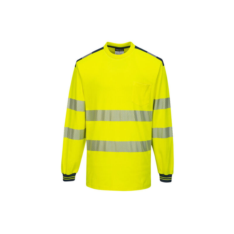 Camiseta de alta visibilidad de manga larga PW3 cuello redondo y bolsillo de pecho PORTWEST T185 XXL Amarillo/Marino