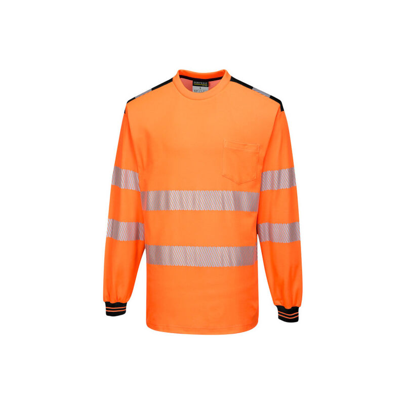 Camiseta de alta visibilidad de manga larga PW3 cuello redondo y bolsillo de pecho Portwest T185 xl Naranja/Negro