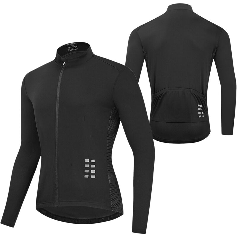 

Wosawe - Camiseta de ciclismo de manga larga para hombre, camiseta de bicicleta MTB transpirable, chaqueta deportiva para correr, ropa,Negro, M