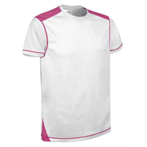 Camiseta de manga bicolor, de poliéster transpirable Bird-Eye VALENTO BRICKPLUS XL Blanco/Rosa