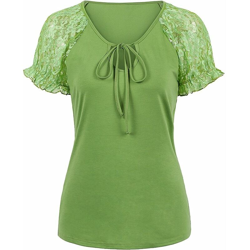 

Camiseta de manga de encaje floral para mujer a la moda,Verde, XXL