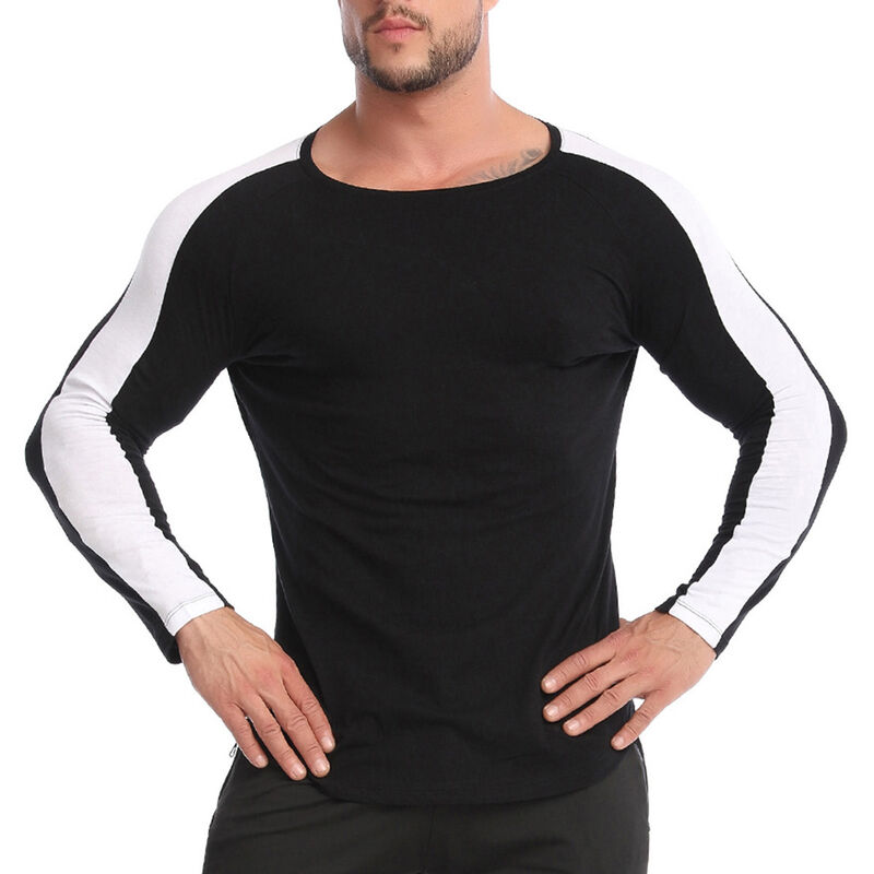 

Asupermall - Camiseta de manga larga para hombre, cuello redondo, empalme, camisetas deportivas de talla grande para fitness,Negro, 3X-grande