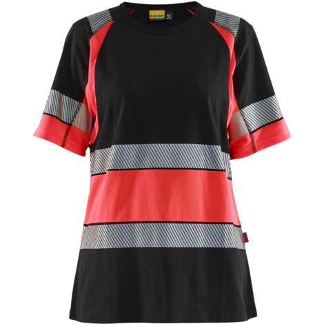 Camiseta de trabajo de alta visibilidad para mujer clase 1 3410 - Negro/Rojo fluorescente XXL