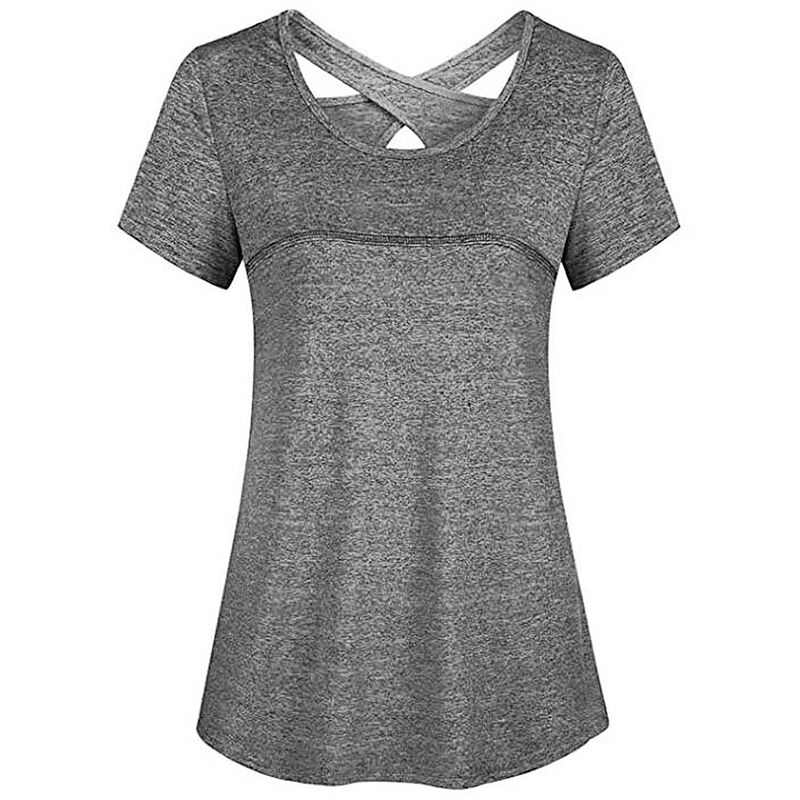 

Asupermall - Camiseta de yoga de manga corta para mujer Camiseta de entrenamiento para correr de secado rapido Camiseta deportiva Top de yoga Ropa