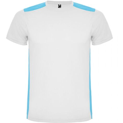 Camiseta deportiva de manga corta combinada en espalda y hombros DETROIT ROLY XXL Blanco/Turquesa
