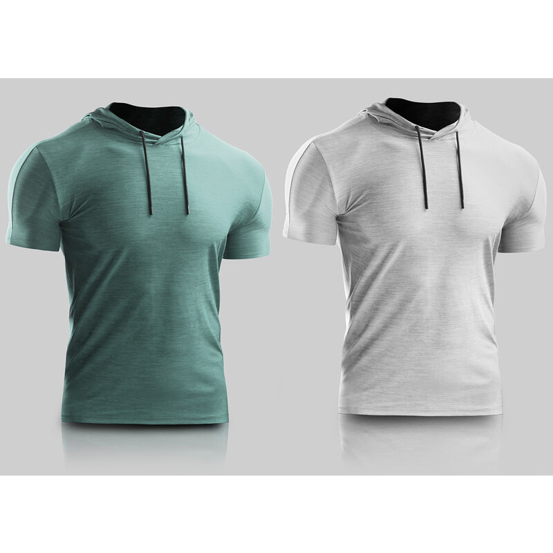 

Camiseta deportiva de verano para hombre, color solido, con capucha, manga corta, cordon, secado rapido, transpirable, correr, gimnasio, ropa