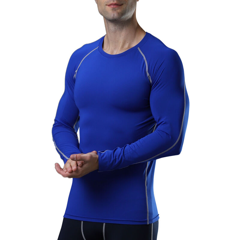 

Camiseta deportiva para hombre, capa base elastica de secado rapido, cuello redondo, manga larga, camiseta deportiva para entrenamiento, Tops, Azul,