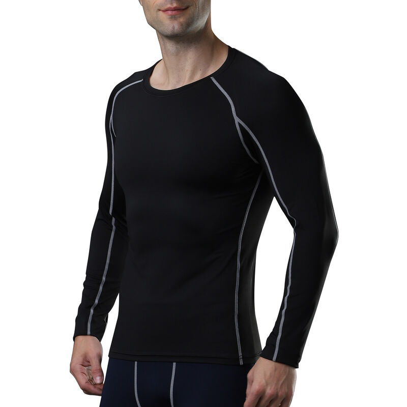 

Camiseta deportiva para hombre, capa base elastica de secado rapido, cuello redondo, manga larga, camiseta deportiva para entrenamiento, Tops, Negro,