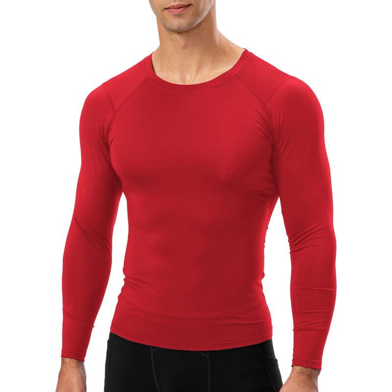 

Camiseta deportiva para hombre, manga larga, cuello redondo, camisetas ajustadas elasticas para fitness,Rojo, medio