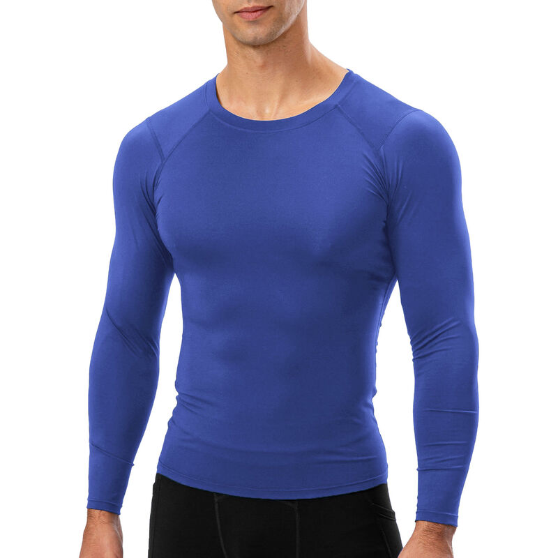 

Camiseta deportiva para hombre, manga larga, cuello redondo, camisetas ajustadas elasticas para fitness,Azul Real, Medio