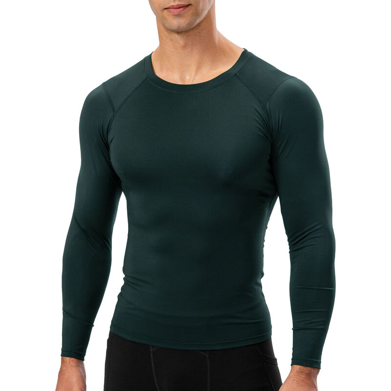 

Camiseta deportiva para hombre, manga larga, cuello redondo, camisetas ajustadas elasticas para fitness,Verde oscuro, Pequeno