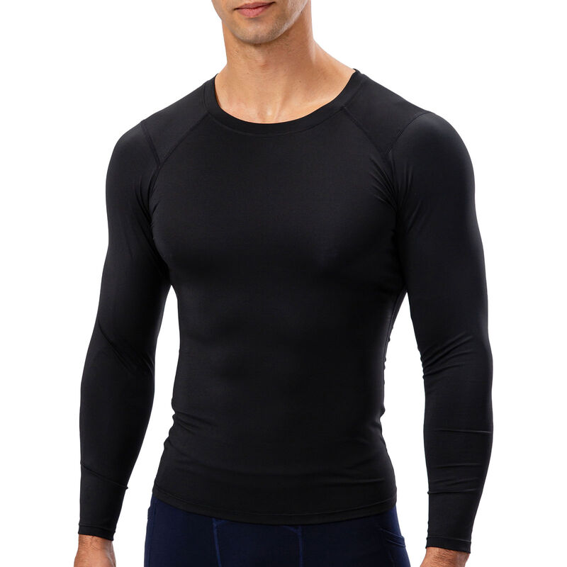 

Camiseta deportiva para hombre, manga larga, cuello redondo, camisetas ajustadas elasticas para fitness,Negro, pequeno