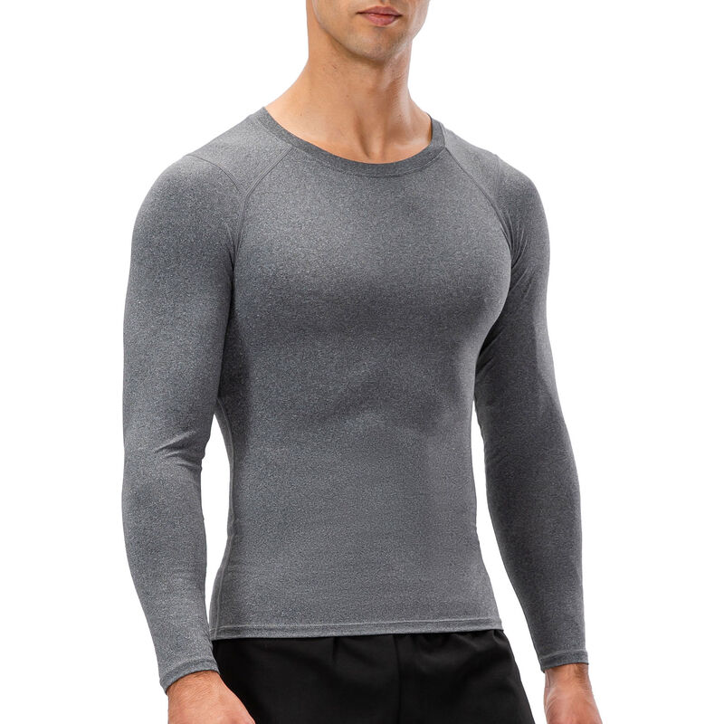 

Camiseta deportiva para hombre, manga larga, cuello redondo, camisetas ajustadas elasticas para fitness,Gris, X-Large