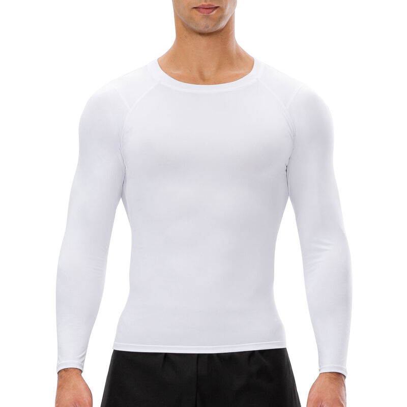 

Camiseta deportiva para hombre, manga larga, cuello redondo, camisetas ajustadas elasticas para fitness,Blanco, Medio