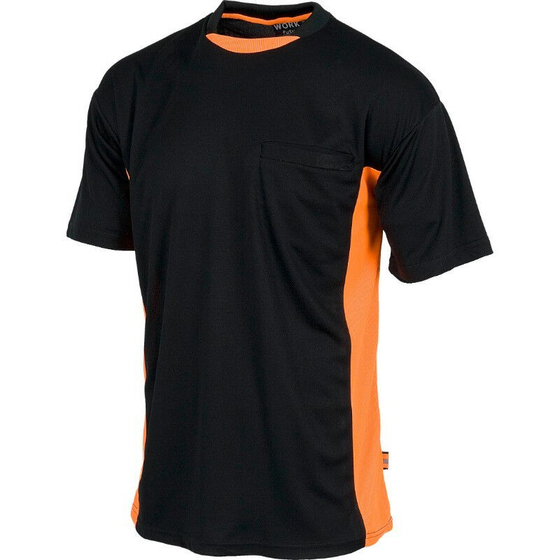 

Camiseta combinada de cuello redondo bicolor WORKTEAM Future WF1616 | M - Negro+Naranja A.V.