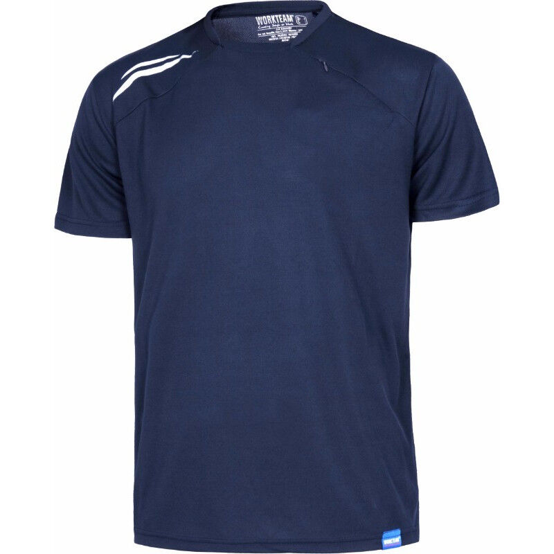 

Camiseta deportiva de cuello redondo con pieza central S6611 | Azul marino - S - Workteam