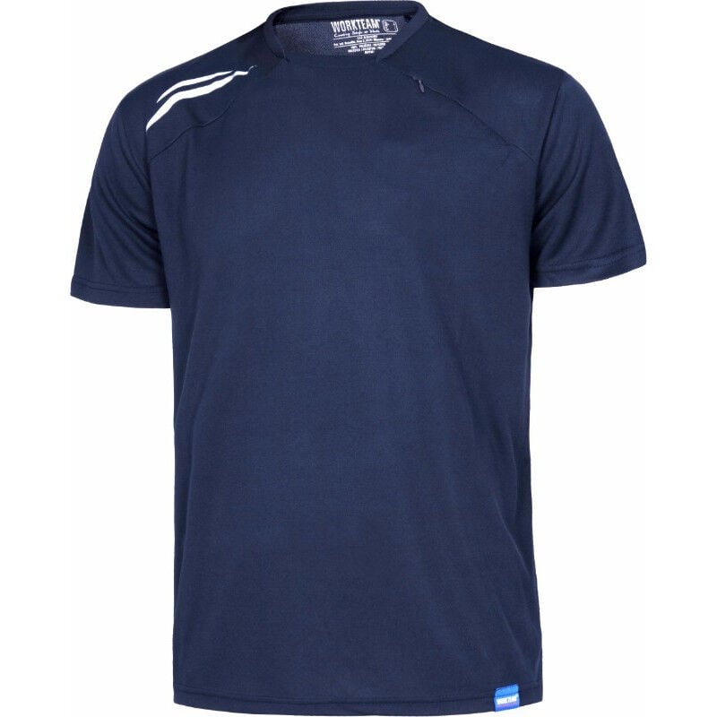 

Camiseta deportiva de cuello redondo con pieza central S6611 | Azul marino - M - Workteam
