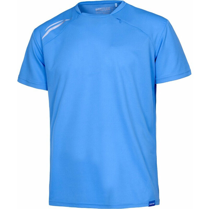 

Camiseta deportiva de cuello redondo con pieza central S6611 | M - Celeste - Workteam