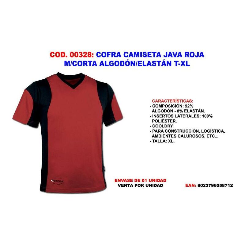 

MIBRICOTIENDA cofra camiseta java roja m-corta algodon-elastan t-xl