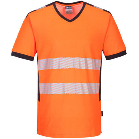Camiseta PW3 de A.V con cuello en V, cintas reflectantes segmentadas PW310 4XL Naranja/Negro