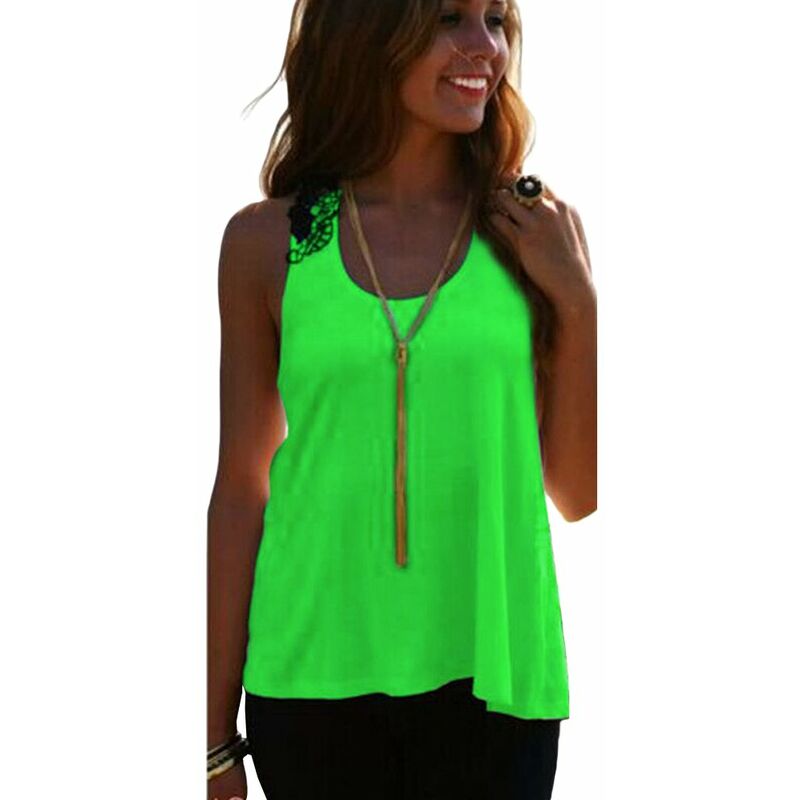 

Camiseta sin mangas casual sin mangas del chaleco del verano de las mujeres Camiseta del cordon del ganchillo del tanque,Verde, XXXL