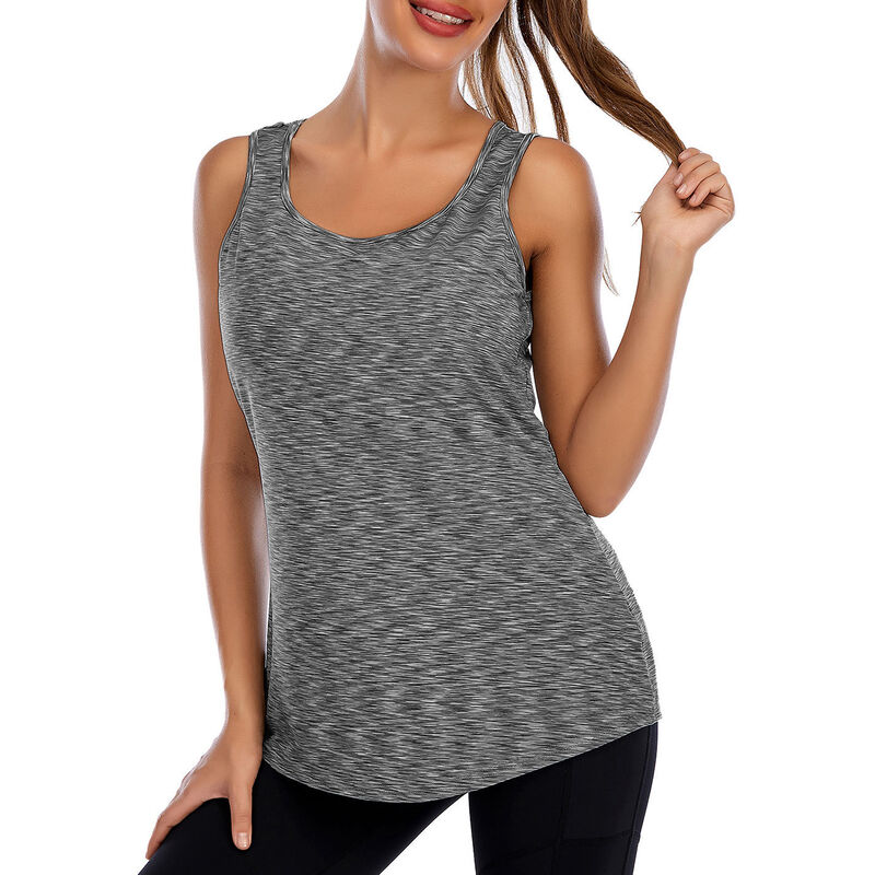 

Camiseta sin mangas de entrenamiento holgada con cuello redondo y sin mangas para mujer con sujetador incorporado Ropa deportiva para correr Yoga