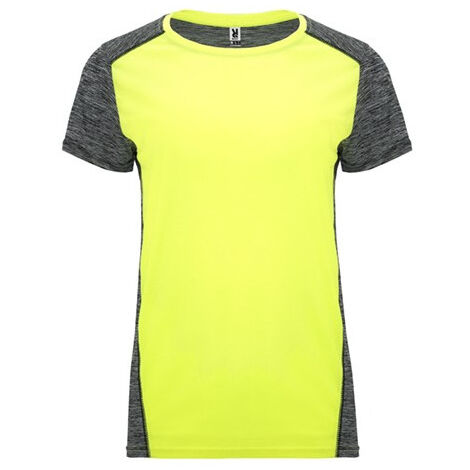 Camiseta técnica bicolor para mujer combinada en espalda y hombros ZOLDER WOMAN ROLY S Amarillo Fluor/Negro Vigore