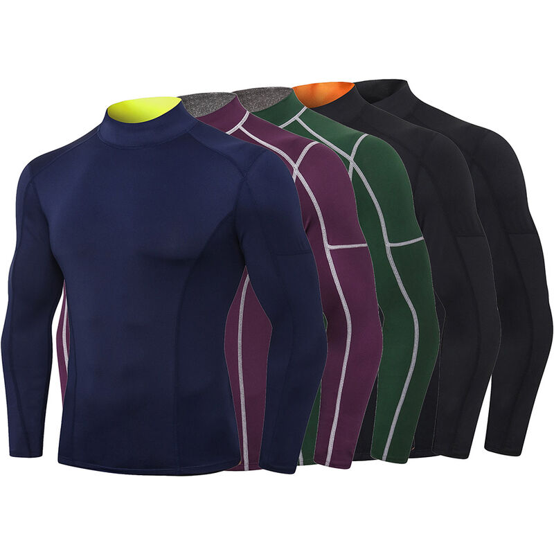 

Asupermall - Camisetas deportivas para hombre, camiseta de manga larga, cuello alto, rendimiento de secado rapido, gimnasio atletico, correr,