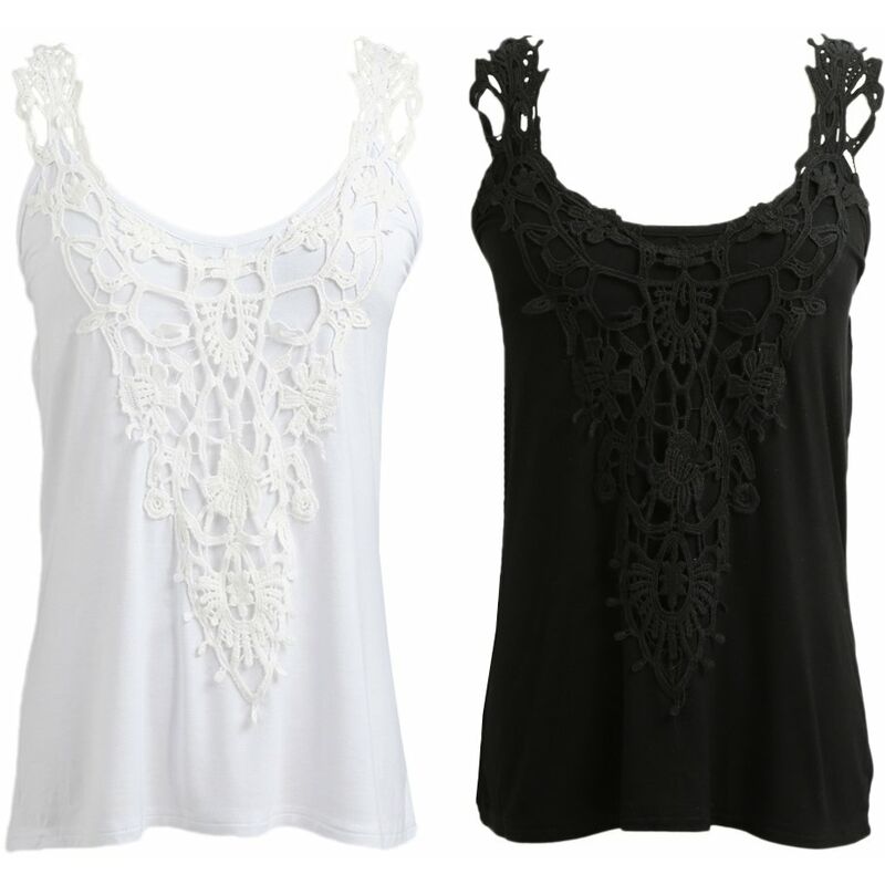 

Camisetas sin mangas elasticas para mujer, chaleco de ganchillo de encaje con cuello redondo, ajustado, ajustado, Sexy, camisola de verano, blanco /