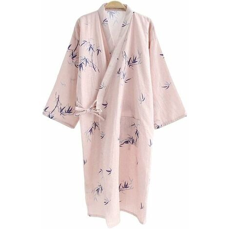 ONTWAY Camisón Kimono Japonés - Estilo Tradicional 100% Algodón Primavera Verano Casa Sauna Bata Bata Ropa de Dormir Ligera y Delgada para Mujeres Hombres