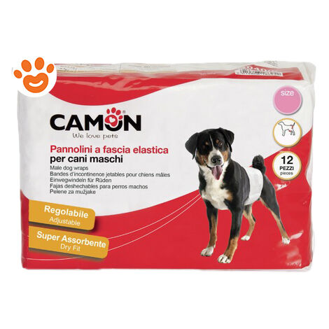 Camon Dog Pannolini a Fascia Elastica - Camon Dog Pannolini a Fascia Elastica - Confezione da 12 Pezzi (Taglia M)