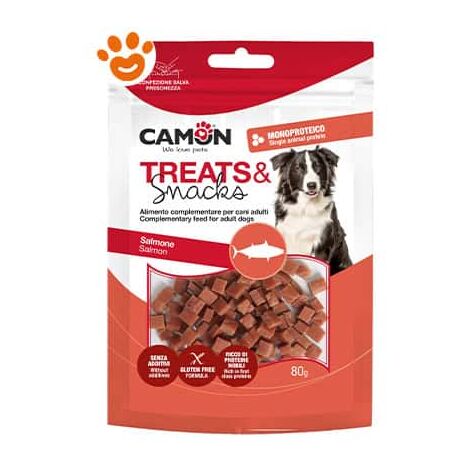 Camon Dog Treats&ampSnack Dadini di Salmone e Pelle di Pesce  - Camon Dog Treats&ampSnack Dadini di Salmone e Pelle di Pesce - Confezione Da 1 Pezzo