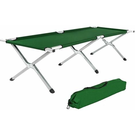 Camp Bed - foldable camping cot, 150 kg load capacity - folding camp bed, single camp bed, camping cot - green