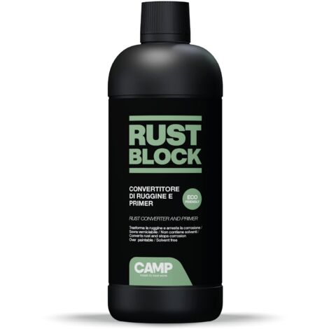 Camp RUST BLOCK CONVERTIRUGGINE E PRIMER, Converte e blocca la ruggine, Protettivo, Eco-friendly, Sovra-verniciabile, 750 ml
