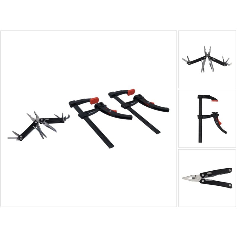 Kli-set-a 2x KliKlamp Kli 20 Black Edition Set + Multitool 7+1 pince, couteau, ciseaux, tournevis, ouvre-boîte, flèches, poinçon avec hr - Bessey